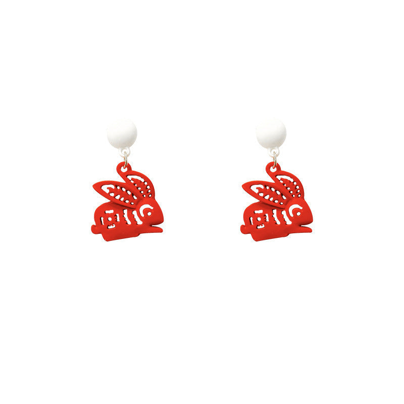 Festive Zodiac Year Paper-cut Red Rabbit Earrings-6