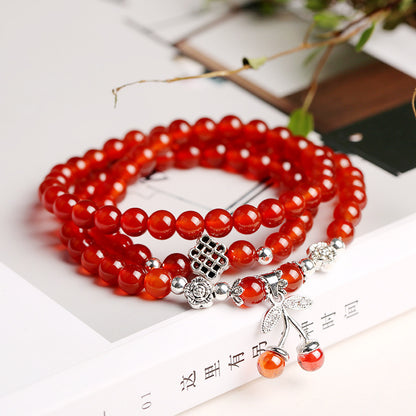 6mm Red Agate Bracelet 3 Circles Cherry Bracelet