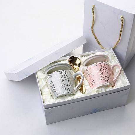 European Style Marbled Gold Rim Mug Gift Box Set