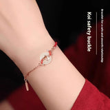 Landing Koi Hetian Jade Safety Buckle Bracelet S925 Sterling Silver Red Rope Animal Year Lucky Bead