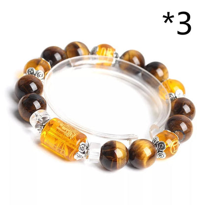 Tiger Eye Stone Three-sided God of Wealth Lucky Bead Bracelet Bead Bracelet