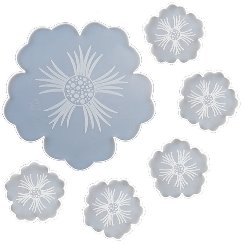 Flower Tea Tray Coaster Mold Set Flower Card DIY Handmade Crystal Glue Silicone Tray Petals