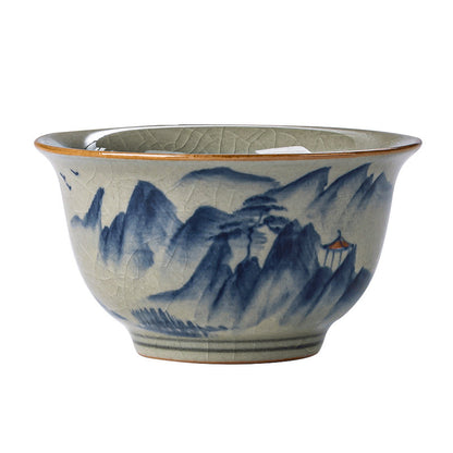 Retro Hand-painted Old Clay Ru Ware Kung Fu Tea Cup