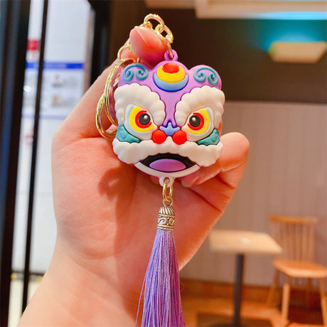 Cartoon Style Chinese Southern Lion Head Tassel Keychain-8