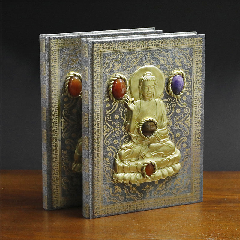 Simple Creative Buddha Pattern Inlaid Crystal Gemstone Magic Notebook-1