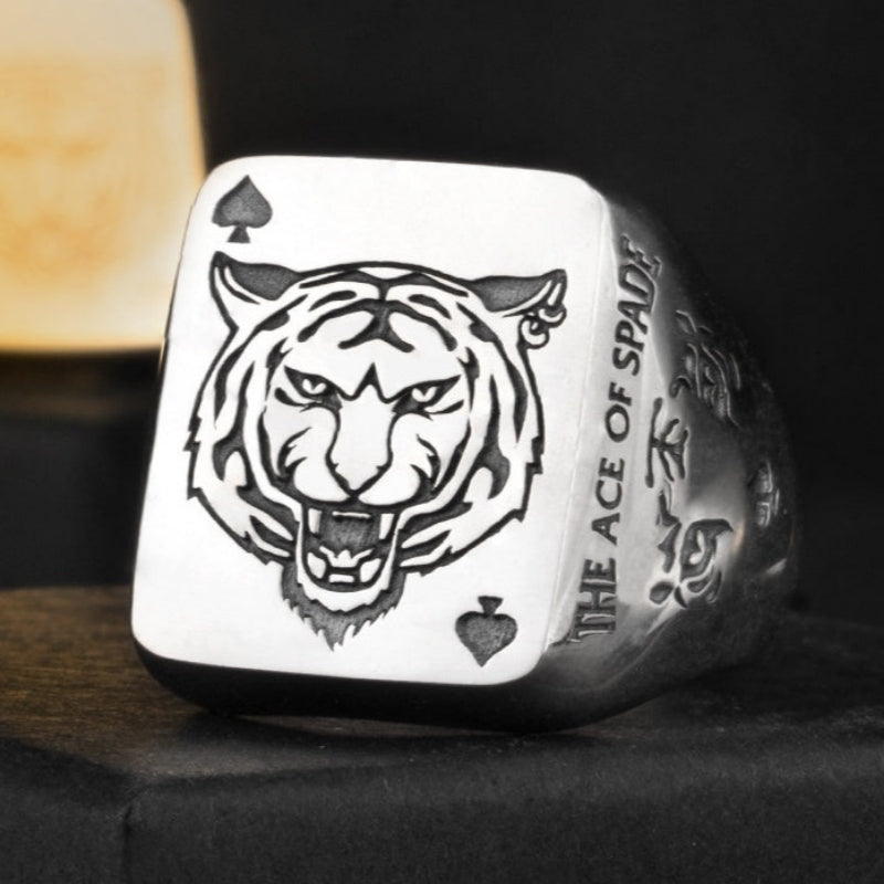 Spade Silver Ring Tiger Year Chinese Zodiac Tiger Trendy