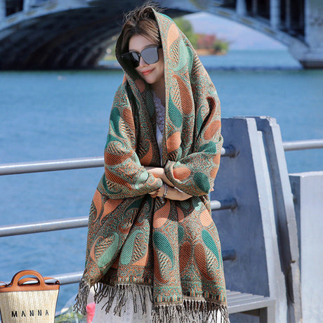 Retro Ethnic Style Shawl Women's Cashmere-like Tassel Scarf