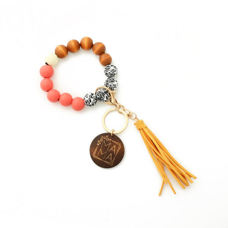 Fashion Wooden Beads Bracelet Tassel Keychain-13