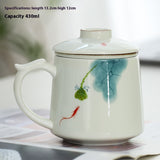 White Porcelain Celadon Household Hand-painted Filtered Tea Cup With Lid