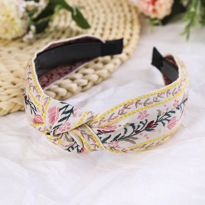 Rustic Style Floral Pattern Embroidered Hair Bands-5