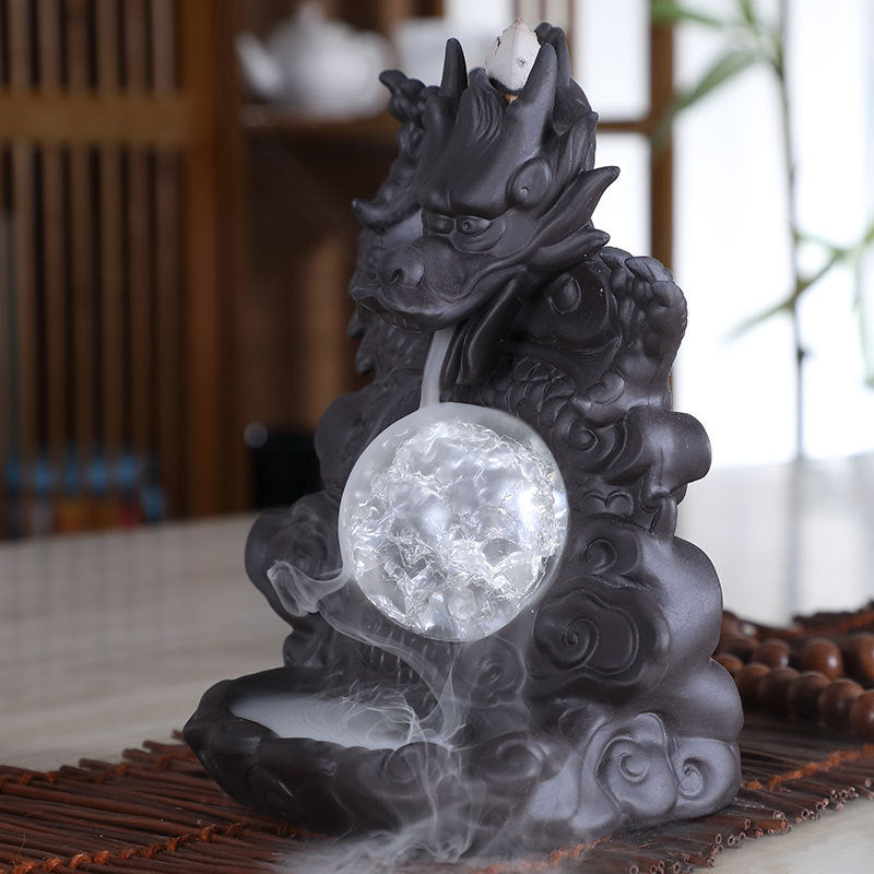 Dragon Playing Beads Incense Burner Purple Clay Ornaments-2