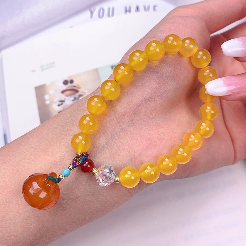 Chinese Style Lotus Pumpkin Natural Yellow Agate Bracelet-3