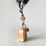 Handmade Wood Carving Orange Tabby Cat Shiba Inu M Safe Six Words Mantra Woven Keychain