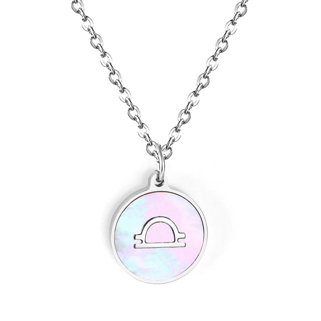 Minimalist White Shell Zodiac Necklace Adjustable Pendant-1