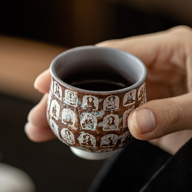 Dunhuang Ten Thousand Buddhas Gilt-Silver Rough Ceramic Teacup-3