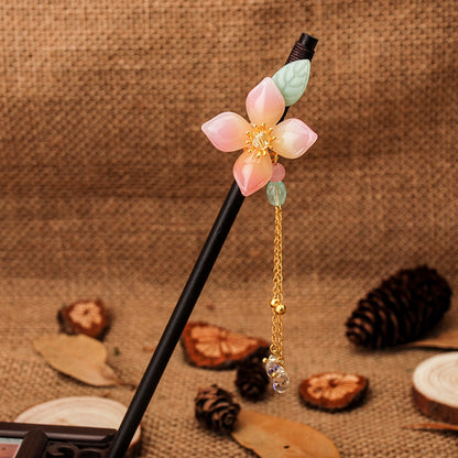 Magnolia Flower Hairpin Ancient Style Ebony Hairpin Fringed Step-shaking Hairpin