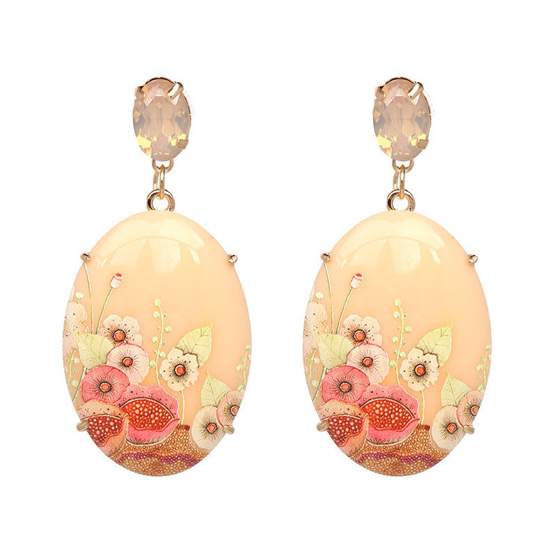 Resin Printed Earrings Retro Oval Earrings