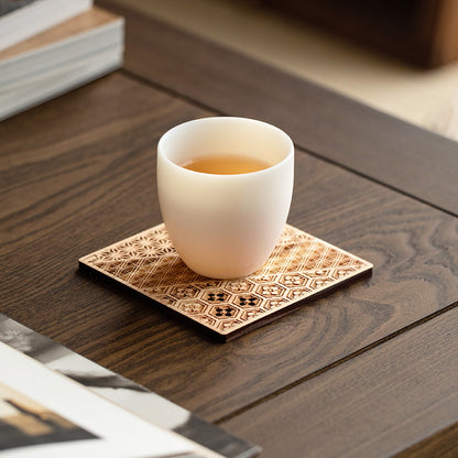 Carved Hollow Square Wooden Coasters Tea Cup