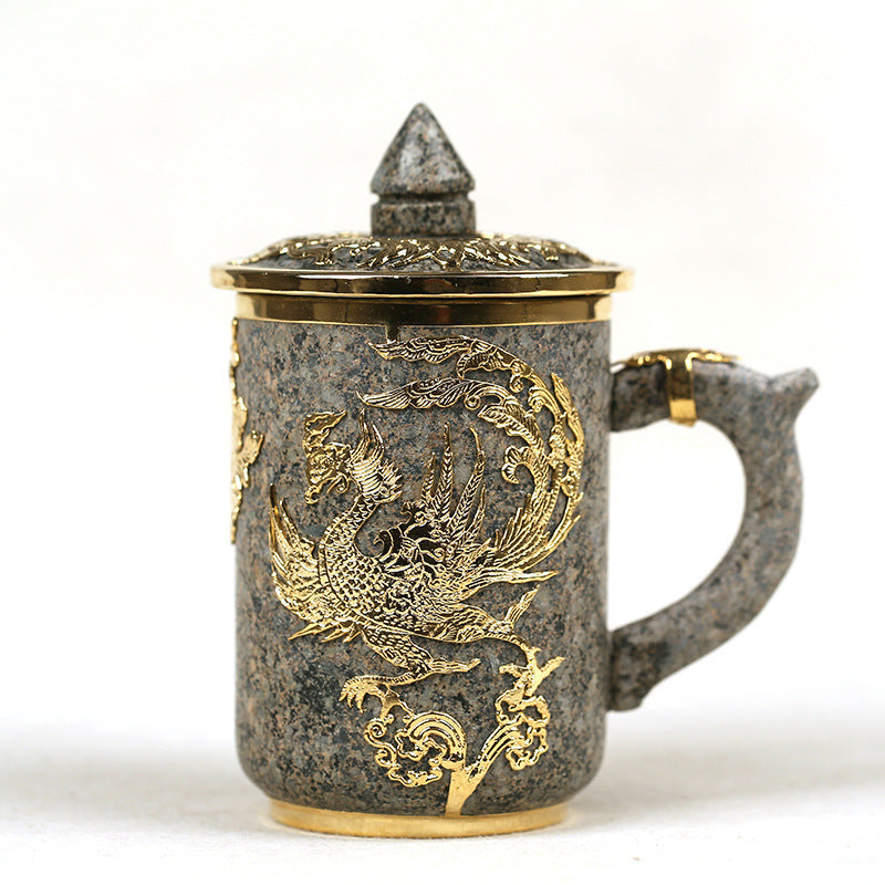 Chinese Natural Wheat Rice Stone Couple Mug with Dragon and Phoenix-3