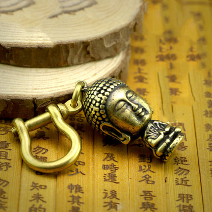 Pure Brass Car Keychain Buddha Head Pendant