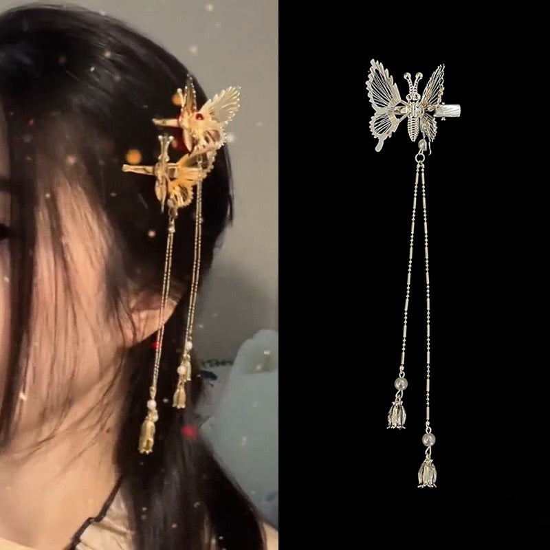 Antique Moving Butterfly Alloy Tassel Gold Women Hairpin-2