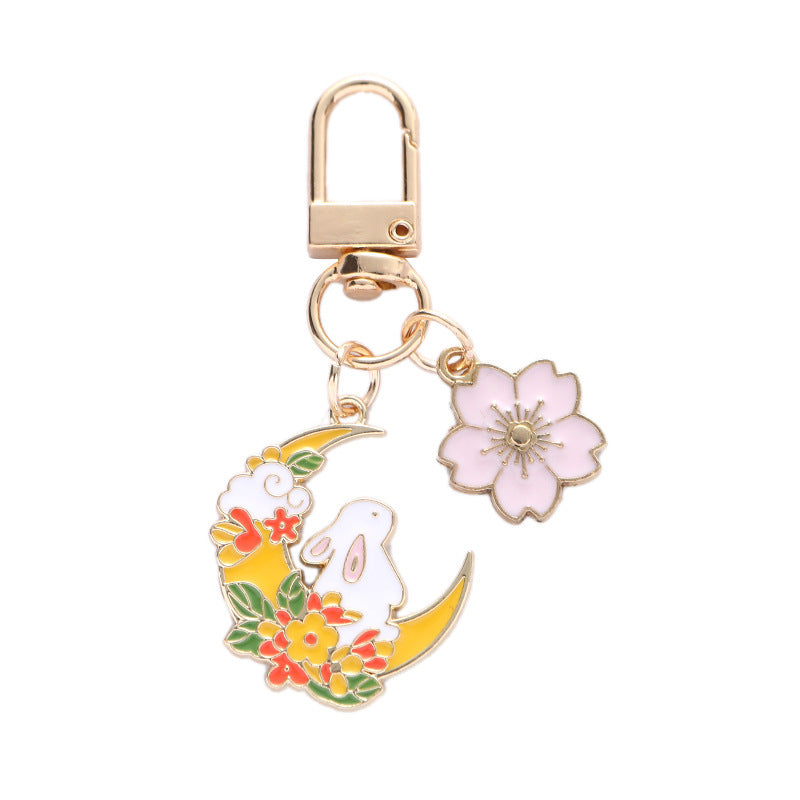 Cherry Blossom Cute Moon Rabbit Keychain Pendant