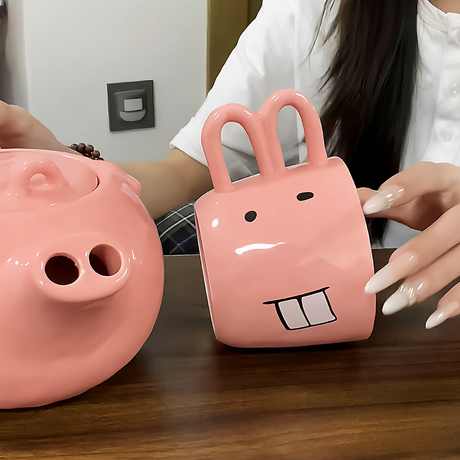 Funny Pig Nose Ceramic Teapot and Mug Set Gift-2