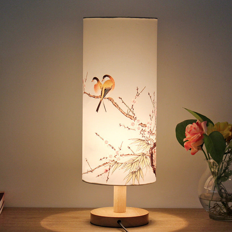 Vintage Chinese Painting Airbrush Bedroom Table Lamp-4