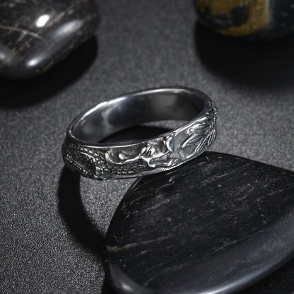 Chinesische Drachenform Ring Titanium Stahlverzierung