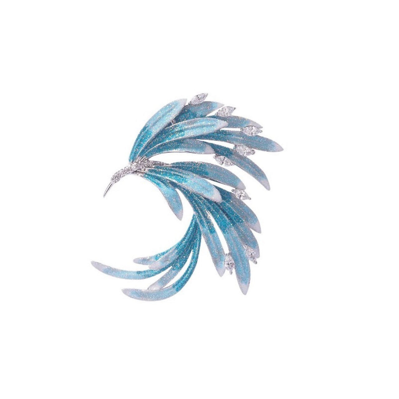 Chinese Style Enamel Gradient Micro Rhinestone Phoenix Tail Brooch