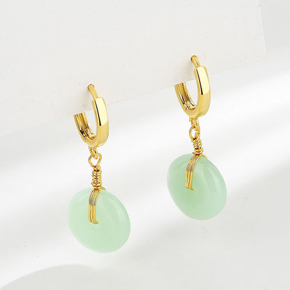 Women's Gold Plated Safety Buckle Hetian Jade Earrings