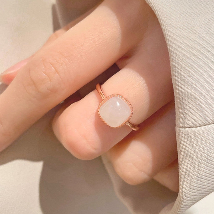 Women's Vintage Versatile Hetian Jade Sugar Square Ring