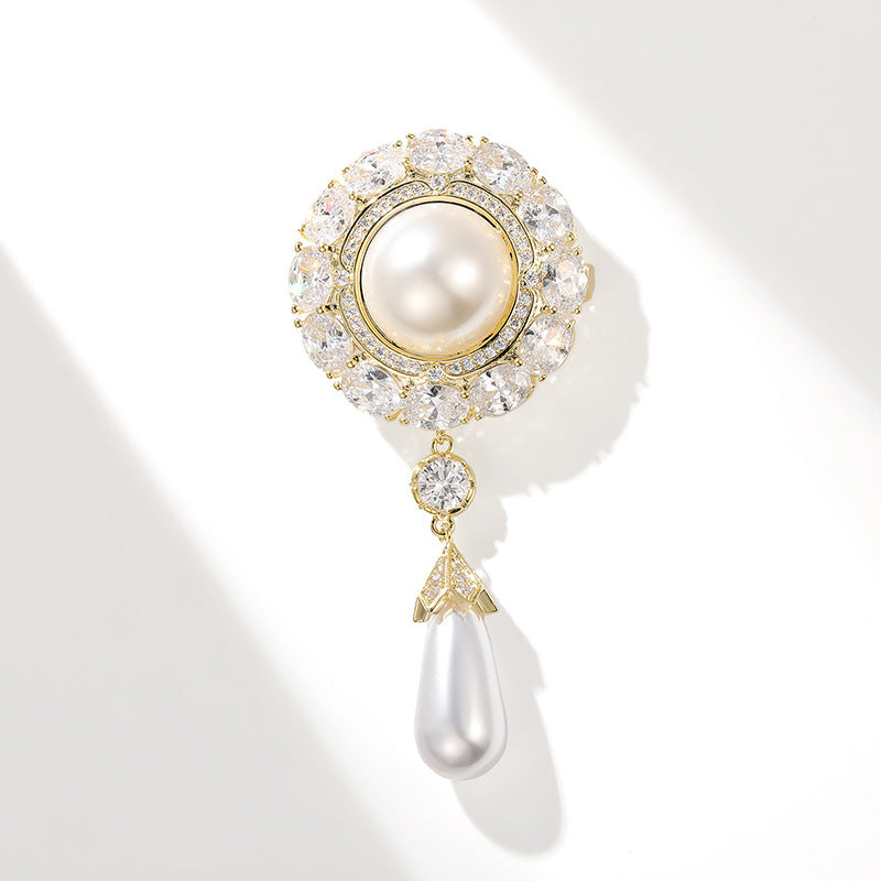 High-end Palace Style Zircon Brooch Water Drop Pearls Temperament Accessories