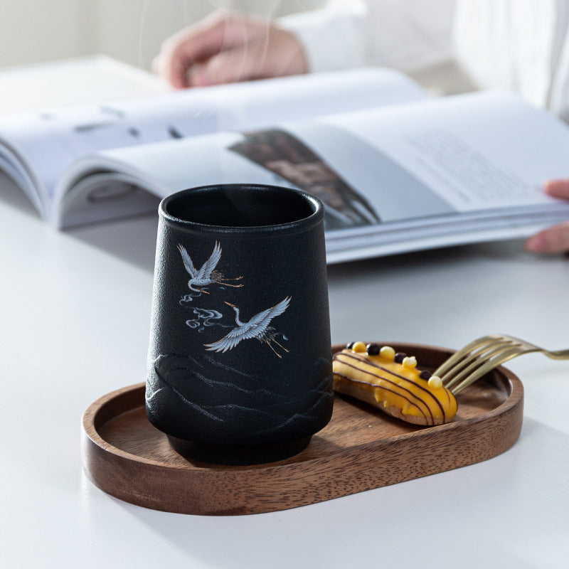 Moonshadow Deer Crane Frosted Ceramic Mug Water Cup-2