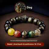 Five Gods Of Wealth Lucky Beads Bracelet Zodiac Gold Obsidian Handheld Rosary