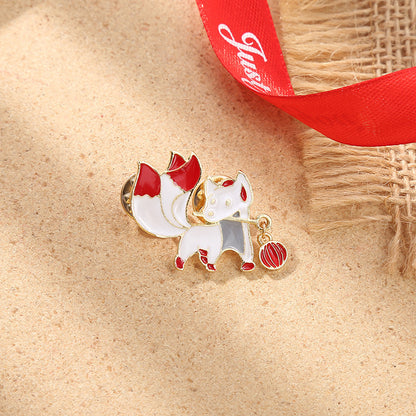 New Chinese Style Cartoon Red Maple Leaf Fox Brooch