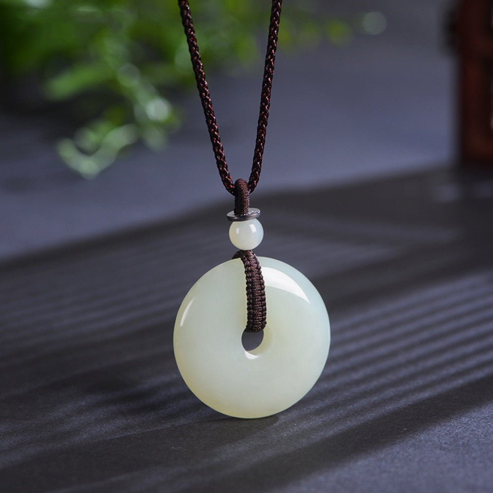 Hetian Jade Bread Buckle Pendant About 30mm Necklace