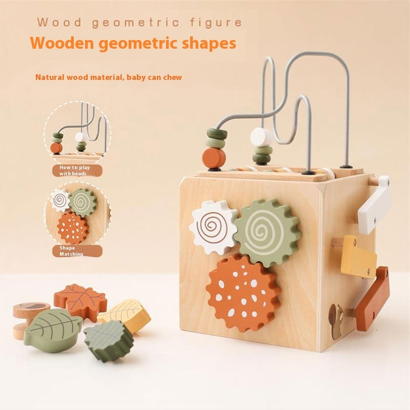 Bead-stringing Toys Shape Matching Five-in-one Toy Wooden Busy Box