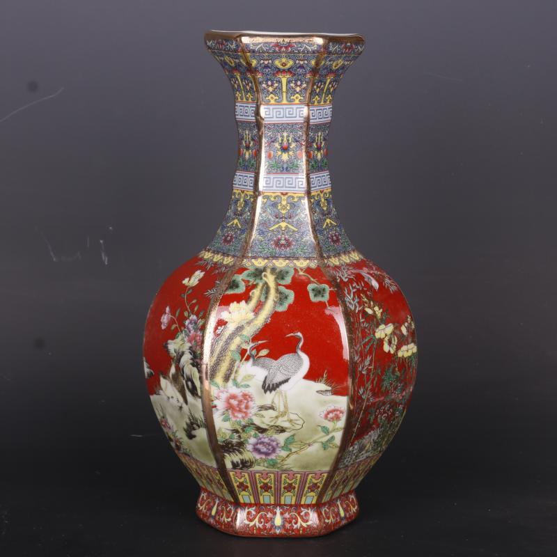 Goldbemalte emaillierte bunte Blumen und Vögel nach chinesischen antiken Vase-Ornamenten