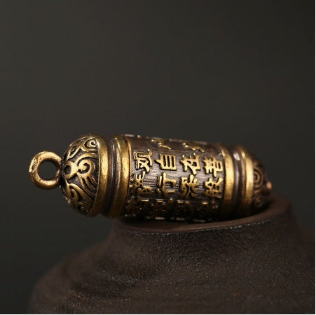 Brass Tibetan Heart Sutra Tube Keychain Pendant