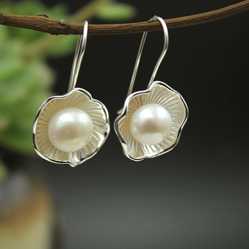 Lotus Stud Earrings Flower Pearl Earrings