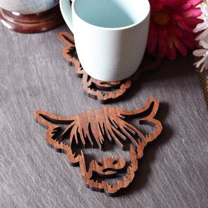 Personalized Gifts Coaster Highland Cow Hollow Wooden Coasters