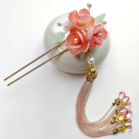 Ancient Style Tassel Headdress Three-dimensional Plum Blossom Hanfu Hairpin-2