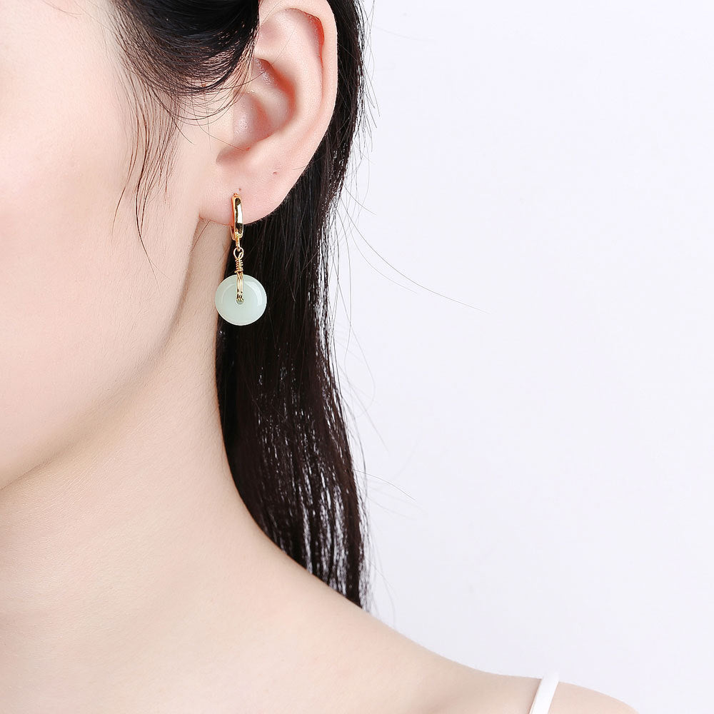 Women's Gold Plated Safety Buckle Hetian Jade Earrings