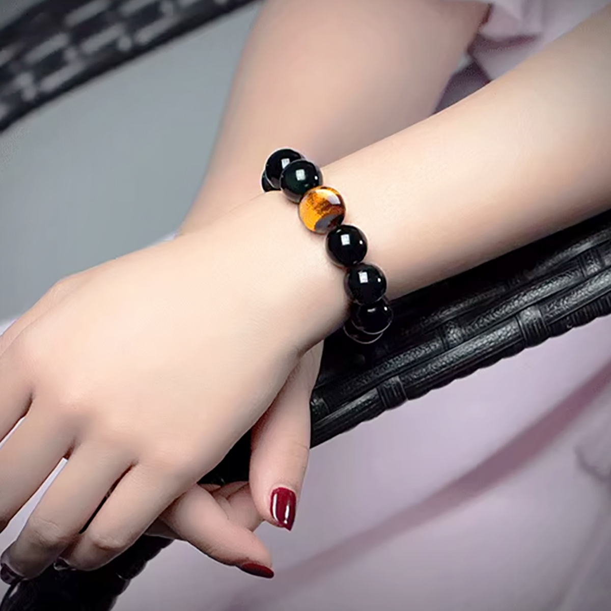 Obsidian Yellow Tiger’s Eye Bracelet Natural Stone Bead Bracelet-4