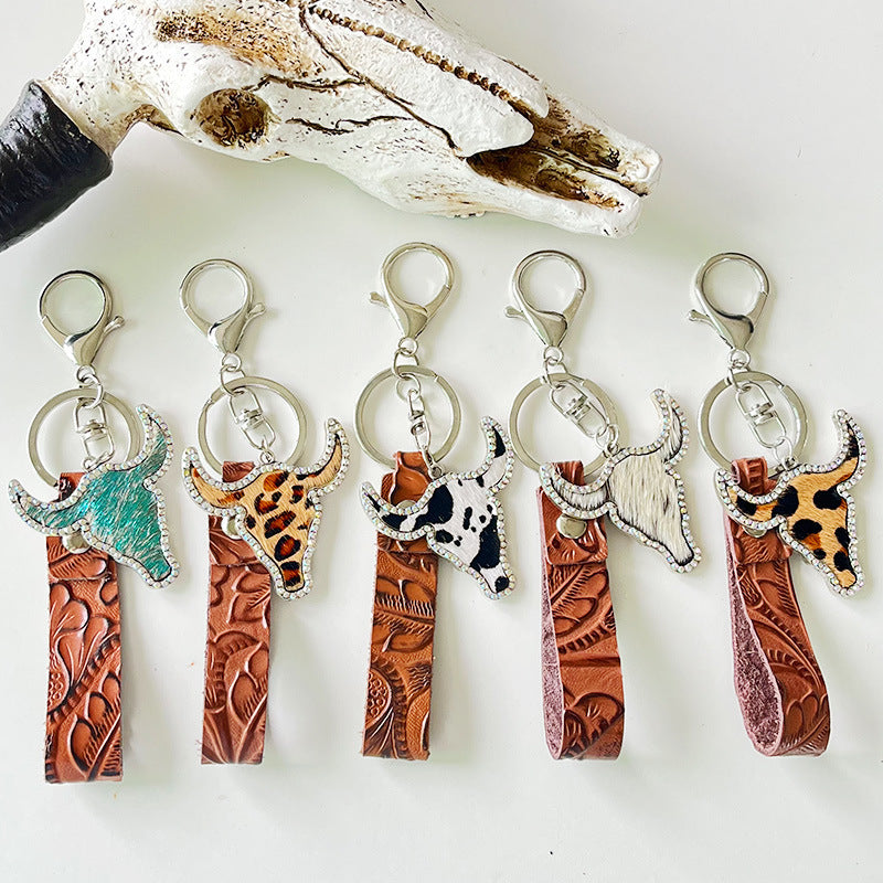 Red Brown Leather Keychain Ethnic Style