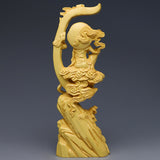 Boxholz schnitzen Sonnen- und Mond Guanyin Buddha Statue Ornament