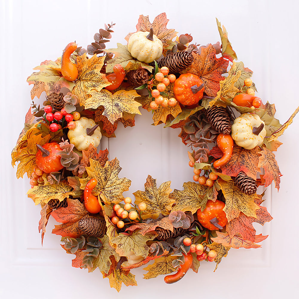 Thanksgiving Frosted Leaf Pumpkin Garland with Berries and Pinecones-1