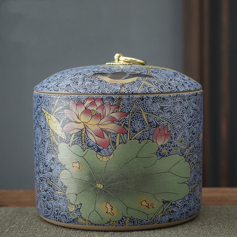 Green Tea Ceramic Tea Caddy Large Airtight Pot Four Seasons Storage Tank