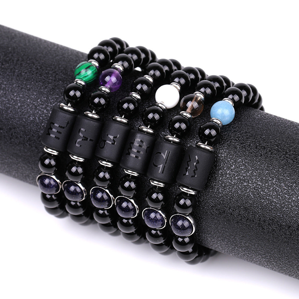 Natural Agate Zodiac Bracelet Unisex Astrology Jewelry-3